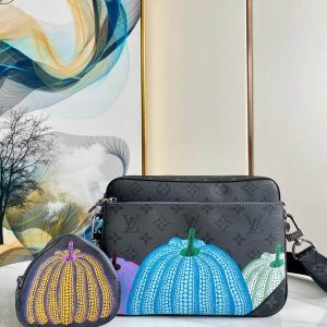 LV TRIO Pumpkin Black Flower Messenger Bag