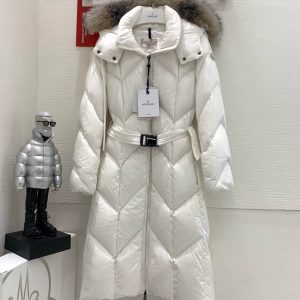 Moncler Women's Knee-Length Down Coat with Waist Belt